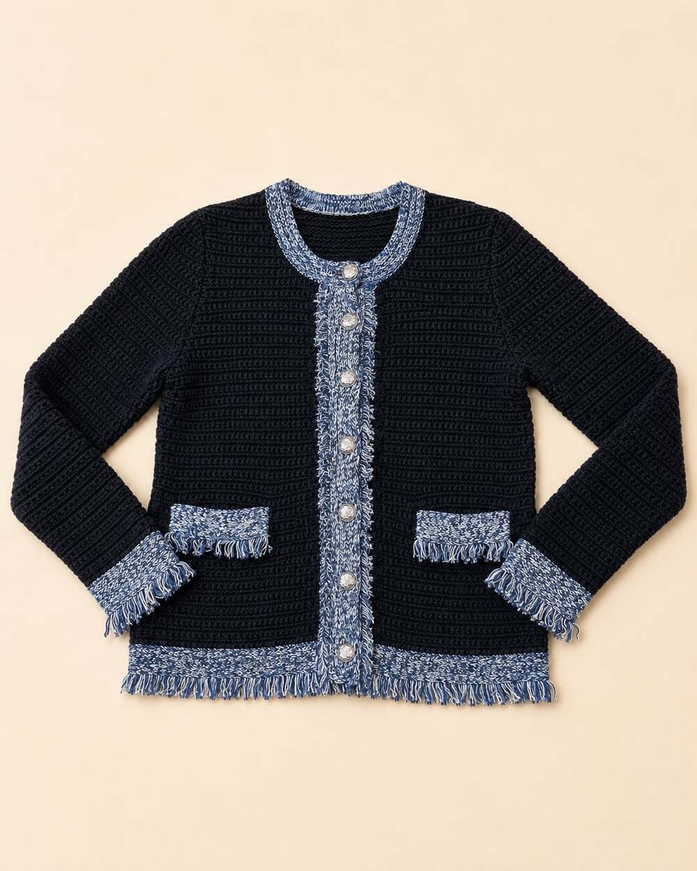 Luxury Fringe Knit Cardigan M Quiet Luxury Autumn Cashmere Style